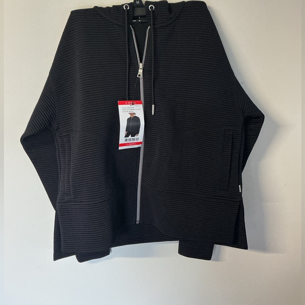 Source Unknown Black Hooded Ribbed Zip-Up Jacket
